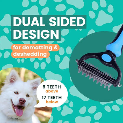 Stainless Steel Double-Sided Pet Detangling Comb - Professional Grooming Tool for Dogs and Cats, Designed for Effective Shedding and Fur Removal