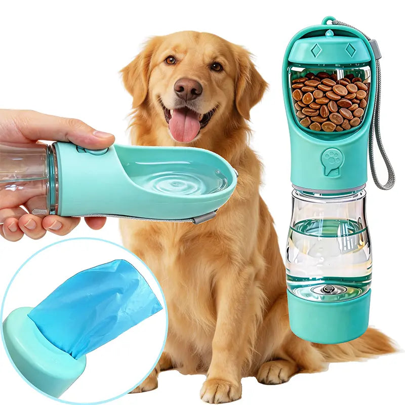 3-in-1 Portable Pet Water Bottle 20 Oz - Leak-Proof Dog Water Container with Integrated Poop Bag Dispenser for Travel, Hiking, and Outdoor Activities